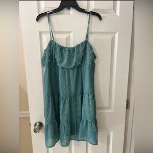 Green Ruffled Tiered Swiss dot Sundress with Spaghetti Straps